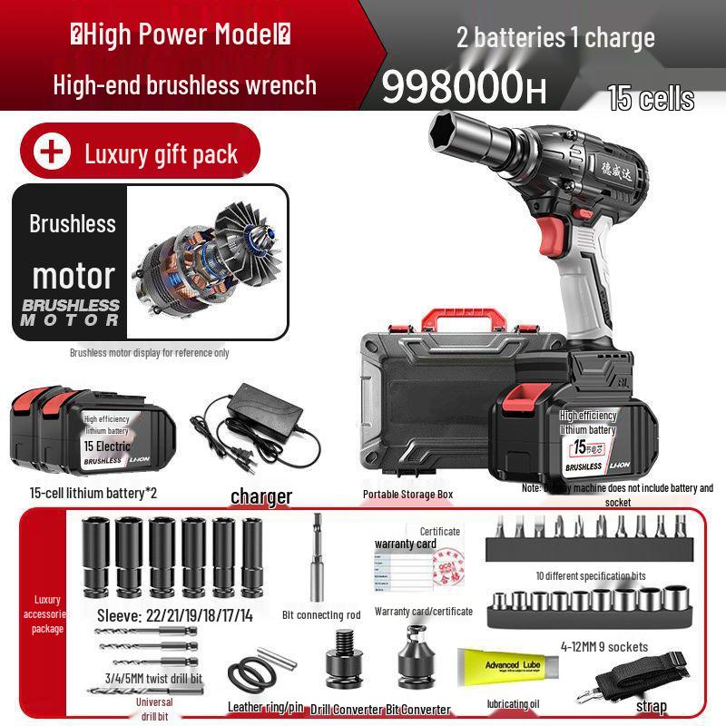 Powerful Brushless Electric Impact Wrench with Rechargeable Lithium Battery for Scaffolding, Carpentry, and Auto Repair