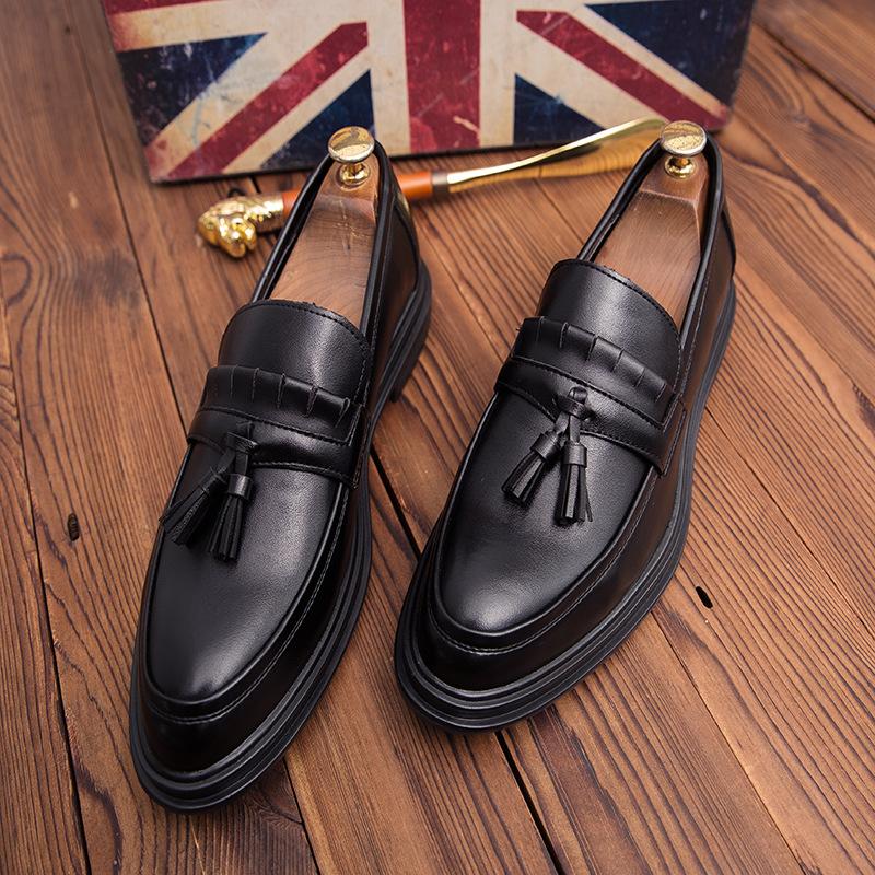 

Summer Brock men s shoes Korean version of British trendy shoes casual business pointed leather shoes men s breathable black wedding shoes 38 чёрный