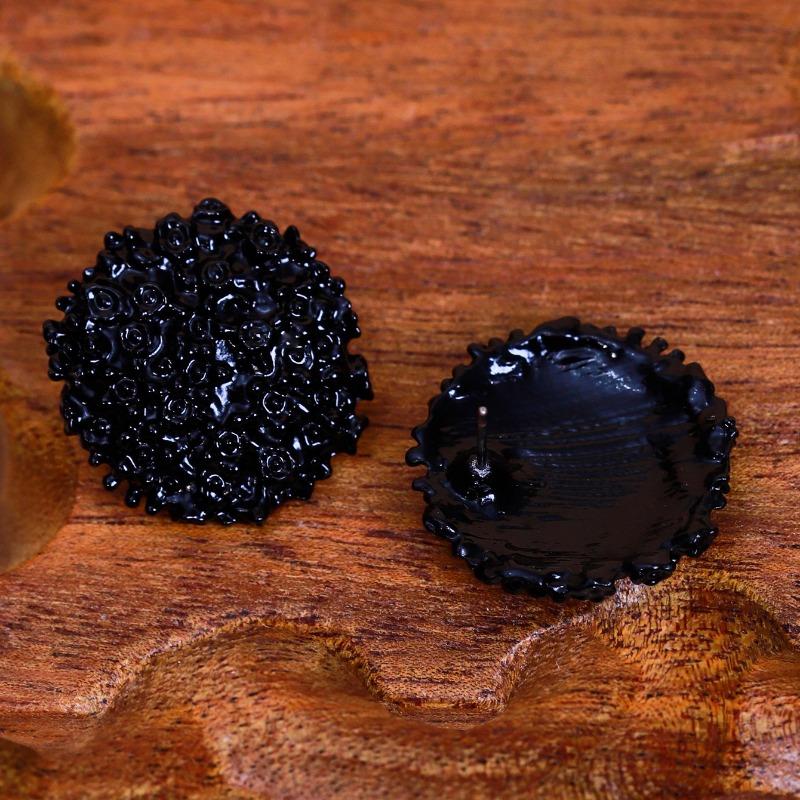 Богемный этнический стиль Изысканные турецкие серьги Стиль Черные бусины Преувеличенные круглые рисовые бусины Пусеты для женщин 2Pcs чёрный