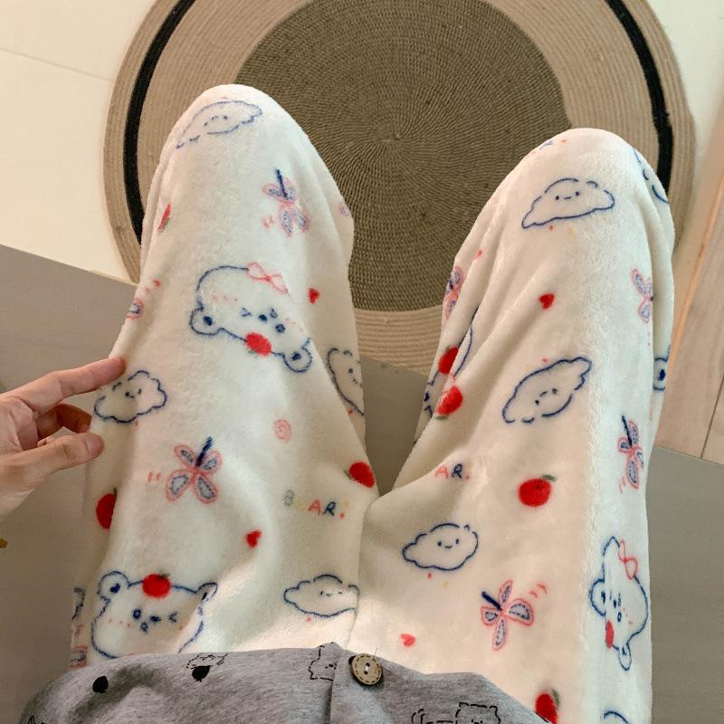 Damen Cartoon Flanell Fleecegefütterte Pyjamahose - Warmer Herbst-/Winterstil