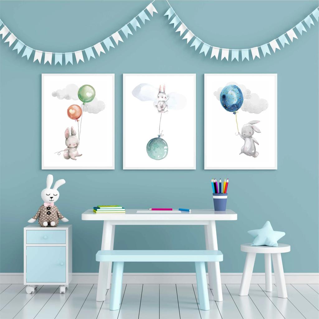 Plakaty Dziecięce Królik I Kolorowe Balony Obrazy Do Pokoju Dziecka 50x70