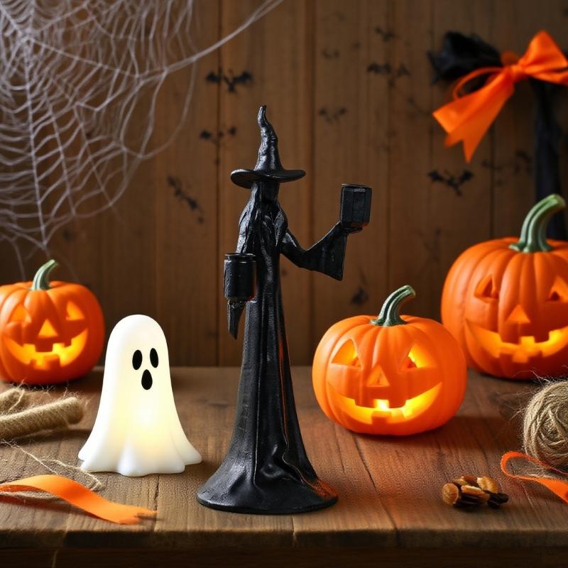 Halloween Witch Sculpture Candle Stand With Base Durable Resin For Party