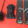 Flirty Bondage Set: Leather Handcuffs, Whip, Collar & Nipple Clamps 