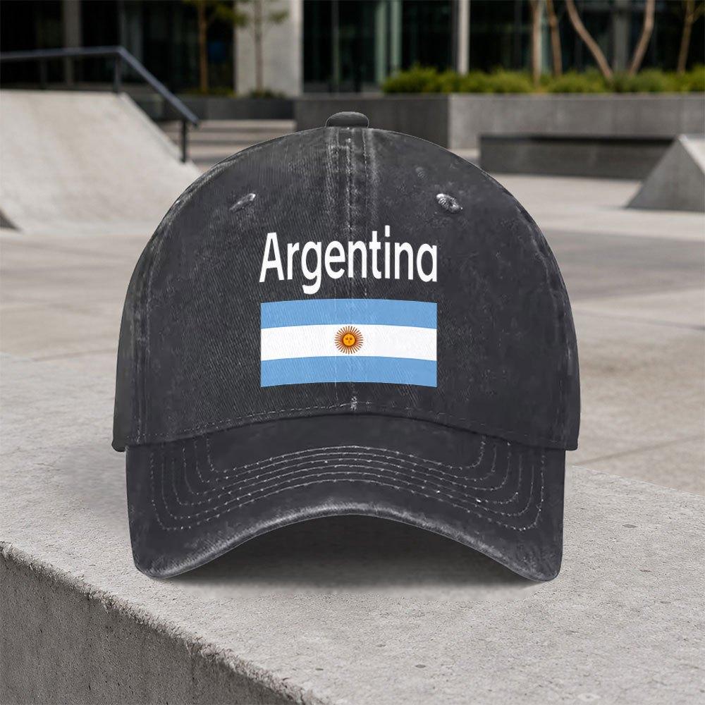 Retro Argentine Flag Washed Baseball Cap Unisex Adjustable Dad Hat for Outdoor Daily Wear Parties Vacations