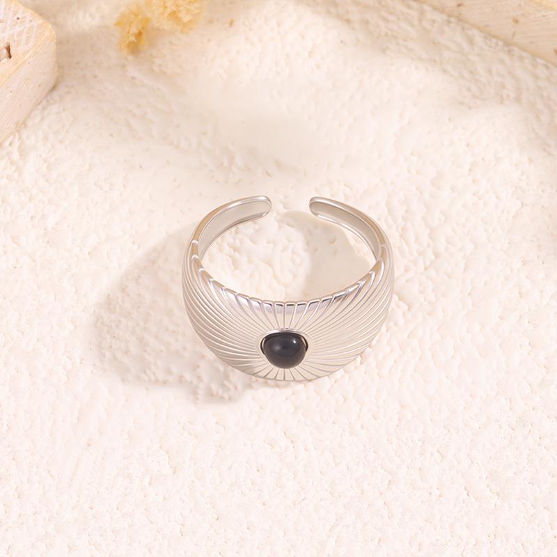 Titanium Steel Open Ring for Women, Natural Stone Inlay, Fashionable Scratch-resistant Finger Ring
