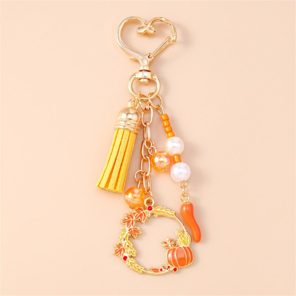 Festlicher Pilz Kürbis Schlüsselanhänger Dekorative Blume mit Perlen Schlüsselhalter Dekoration Für Rucksack Handtasche Schmuck