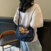 Large Capacity Denim Bag Student Class Crossbody Bag Letter Embroidery Women Commuter Tote Bag