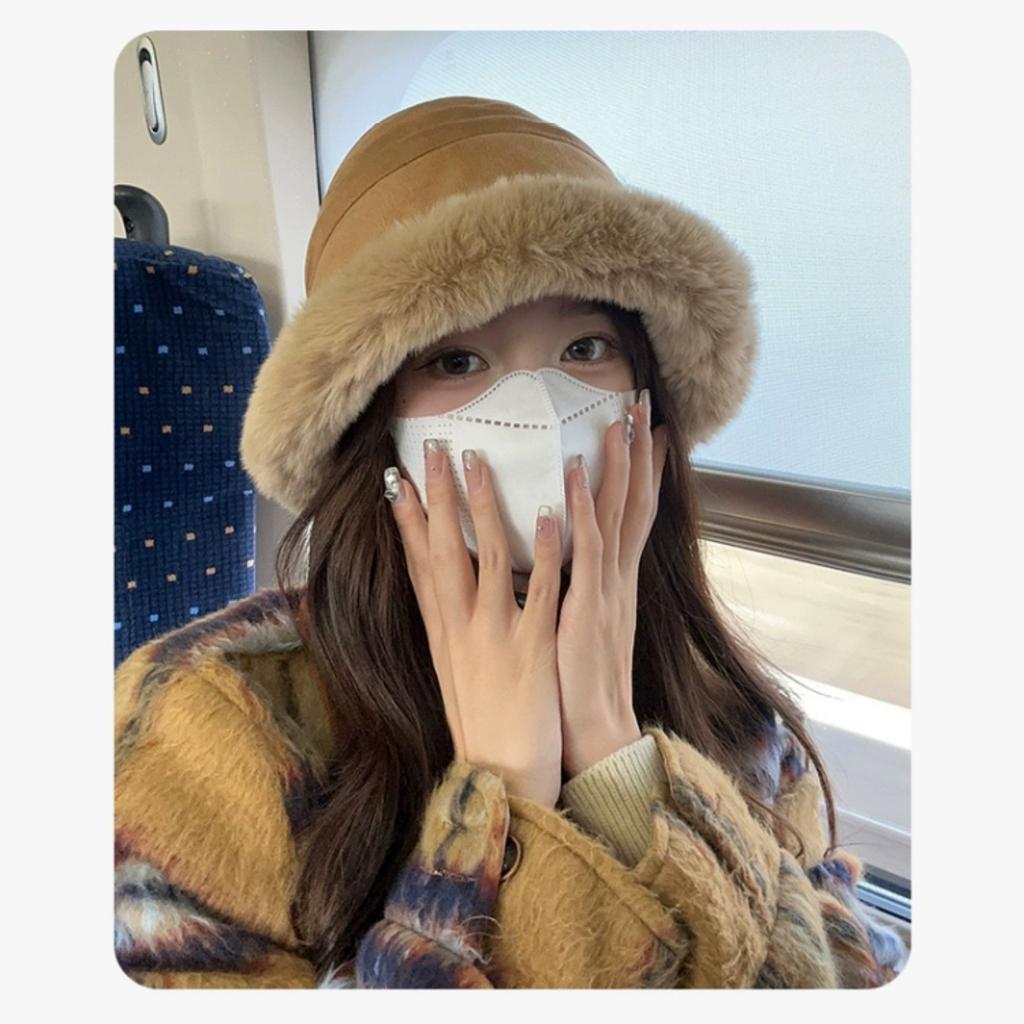 Plush bucket hat women's winter new thickened warm basin hat protective ear bucket hat winter plush Mongolian hat