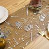 Halloween Skeleton Print Table Runner Shimmering Decoration Wrinkle Resistant Mesh Tablecloth for Dinner Party Setups