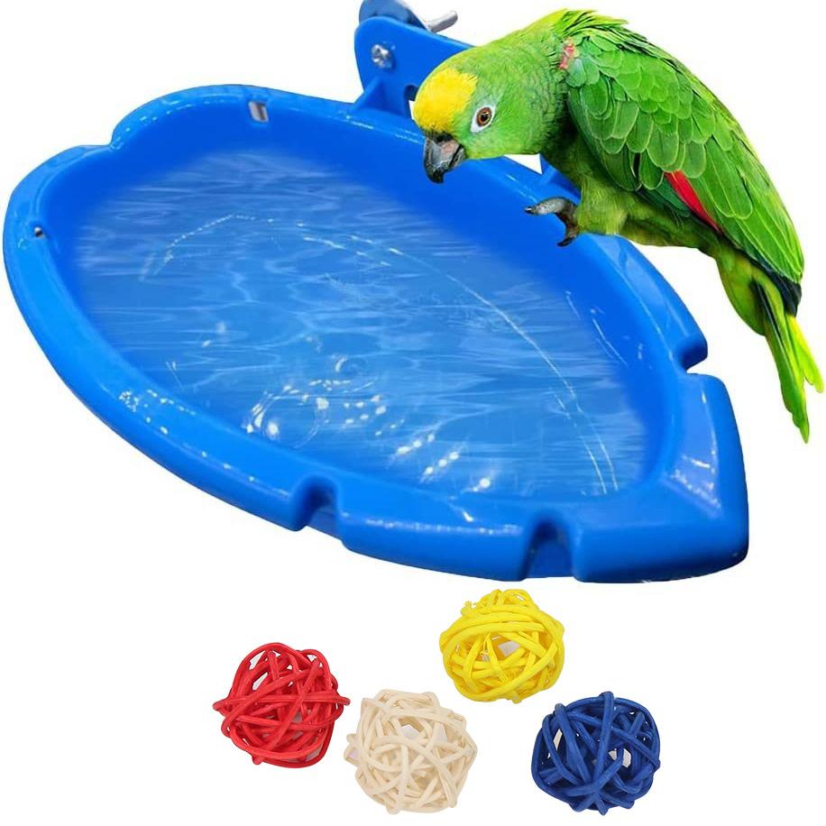 Parrot Food Tray Multi-functional Creative Blue Bathtub-style Animal Cage Standing Cleaning and Shower Box Bird Toy Pet Cleaning