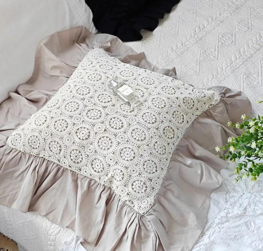 

45x45 см/50x50 см Французская элегантная принцесса Пастораль домашний текстиль Наволочка для подушки Кружевная кромка Оборка Розовый цветок Наволочка для девочки Хлопок 60X60CM