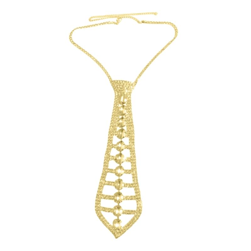 Elegant Tie Necklace with Sparkling Rhinestones for Formal Occasion Uniform Tie Punk Jeweled Chain Tie