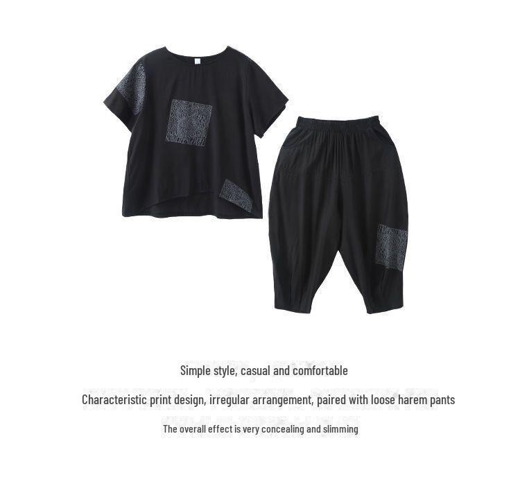 2025 Casual Plus-Size Summer Two-Piece Set: Loose Short-Sleeved Top & Trousers