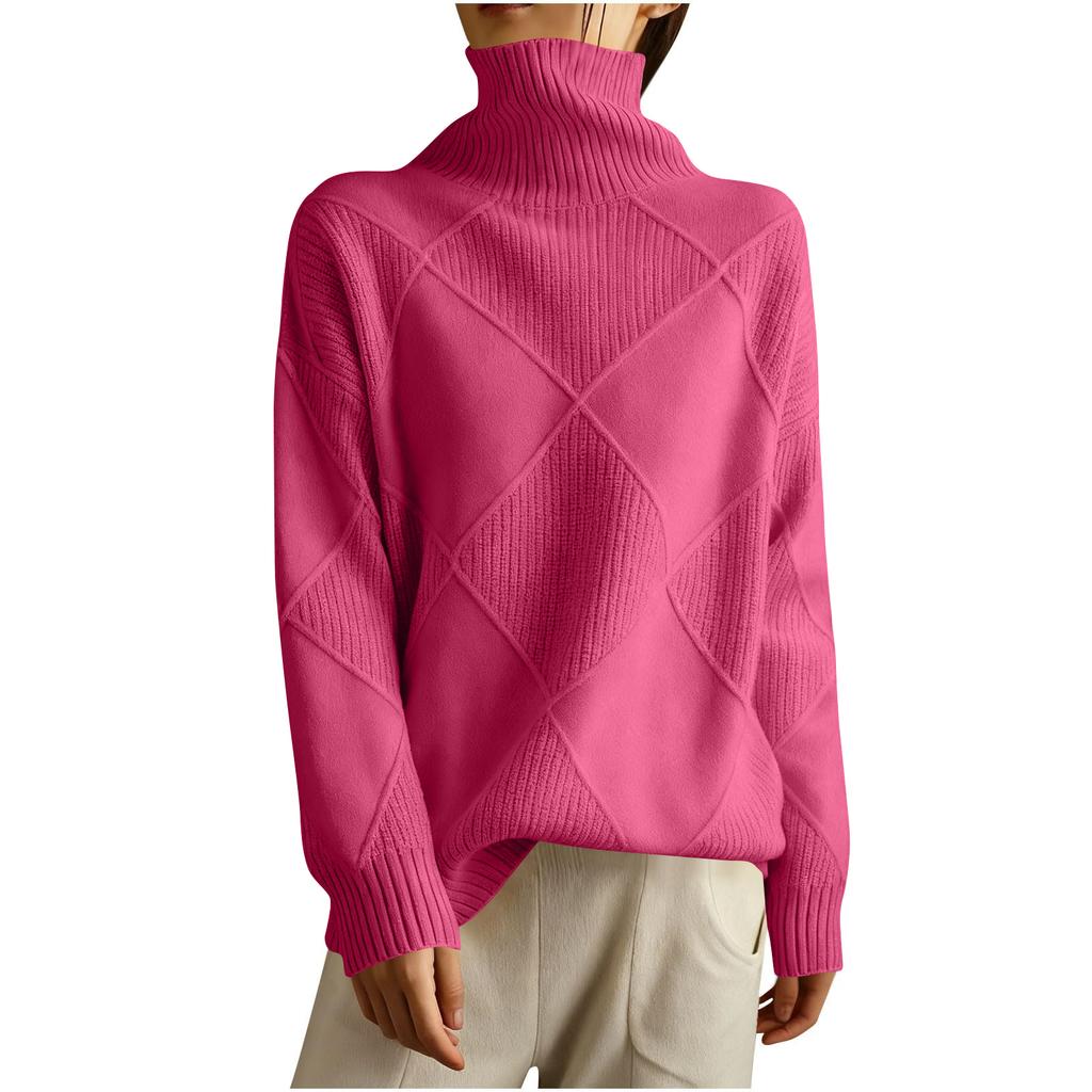 Women's Solid Color High Neck Knitted Top, Casual Commuting Loose Sweater