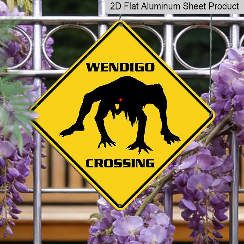 2D Flat 1pc, Wendigo Crossing Sign Wendigo Sign Animal Wall Decor for Home Farmouse Yard Road Quality Metal Sign, Warning Sign, Caution Sign, Diamond
