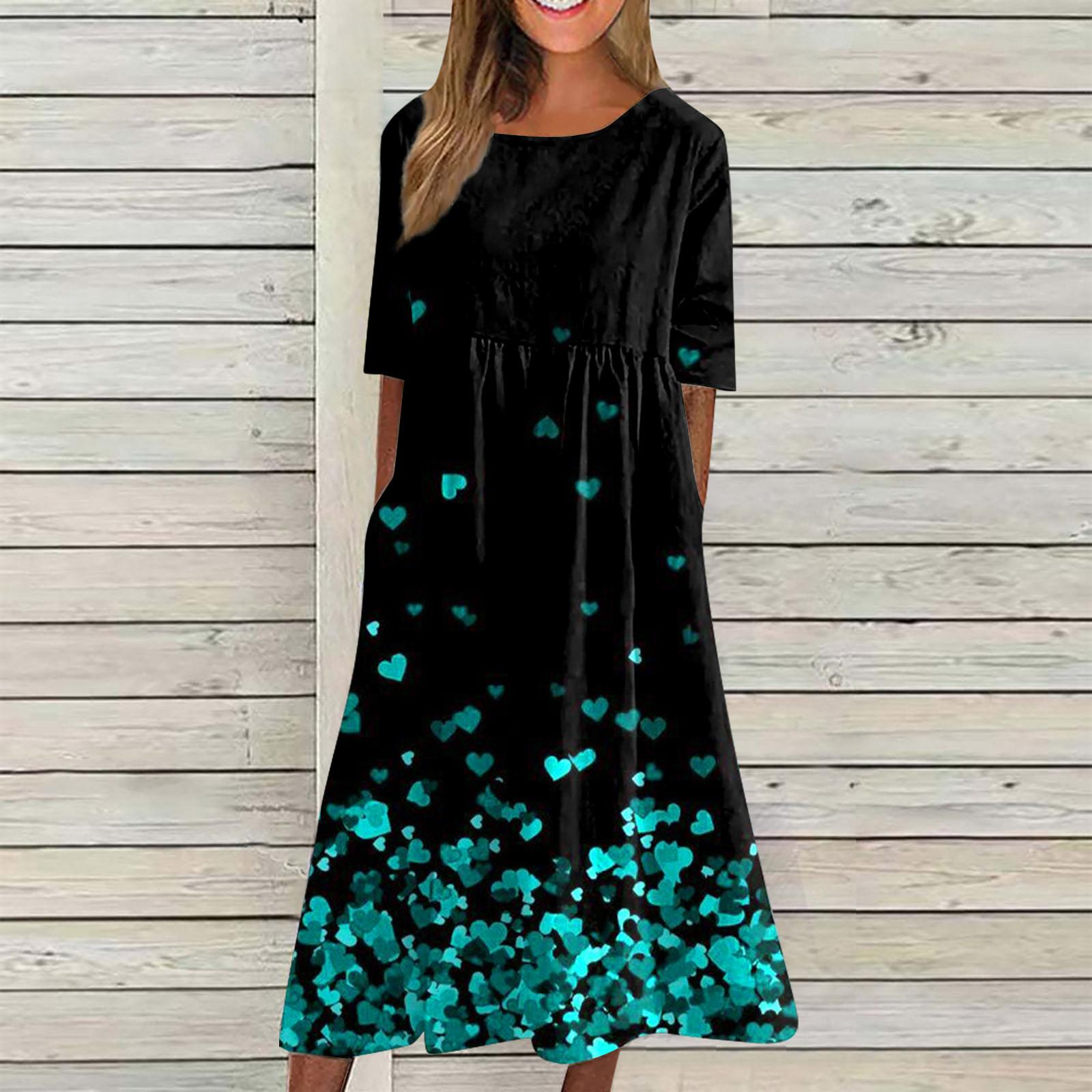 Модное женское повседневное свободное платье с круглым вырезом и модным принтом — фото 8