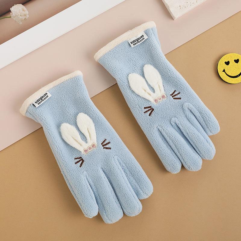 Gants pour enfants hommes et femmes ours de dessin animé brodés automne et hiver extérieur équitation patin à roulettes velours coupe-vent gants chauds