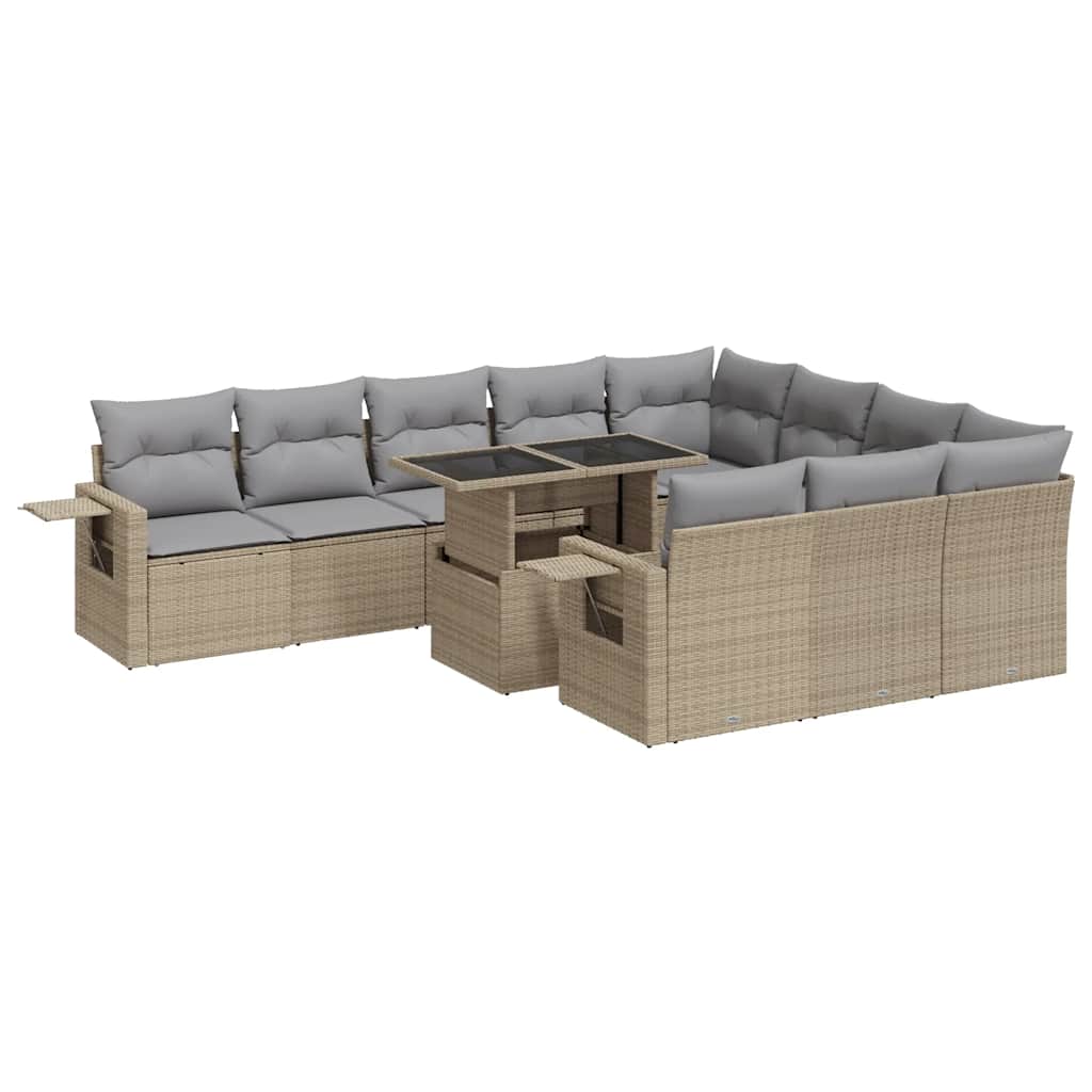 Vidaxl 11-Cz. Garden Furniture Set With Cushions, Beige, Poly Rattan