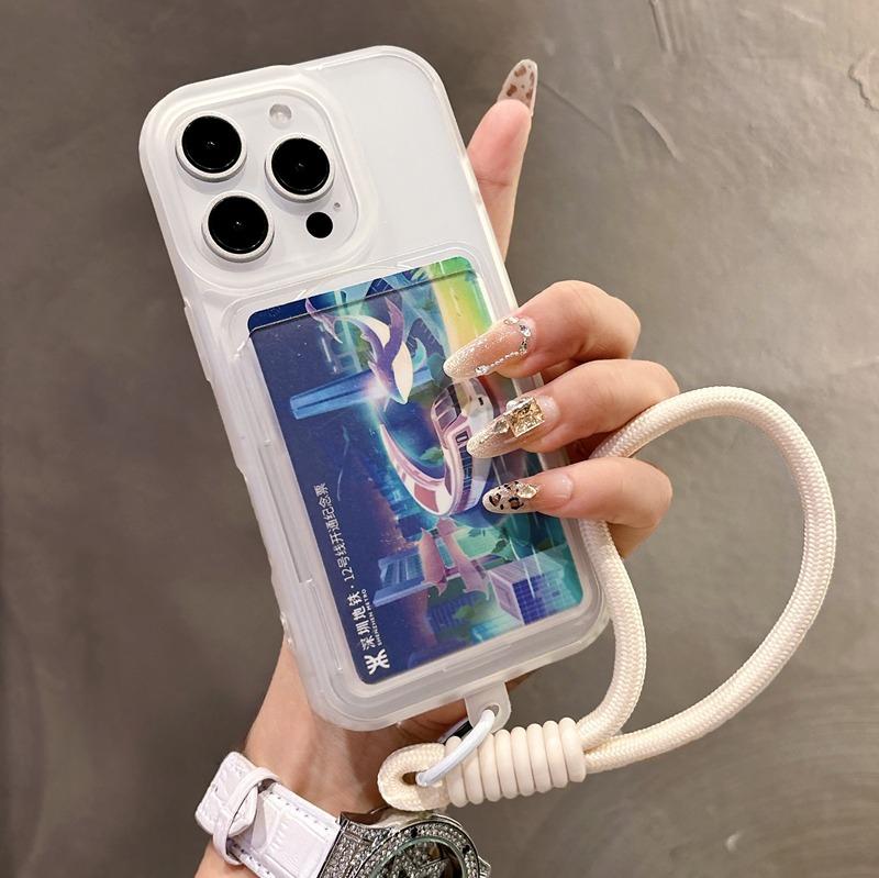 For  Card Holder Slot Lanyard Case for For Iphone 16 1 14 Pro Max Plus 13 12 11 Wallet Wrist Strap Candy Color Matte Cover