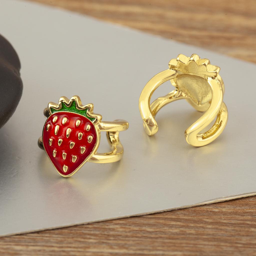 Nidin New Trendy Enamel Drip Oil Strawberry/Cherry/Watermelon/Apple Shape Ear Clip Earrings No Piercings For Women Girls Jewelry