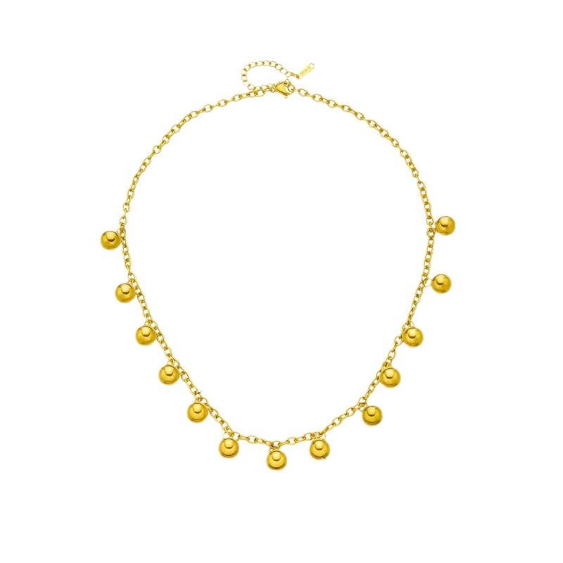 Collana con Ciondolo in Acciaio Titanio e Perla Dorata: Catena da clavicola da donna elegante, resistente al colore, di lusso leggero
