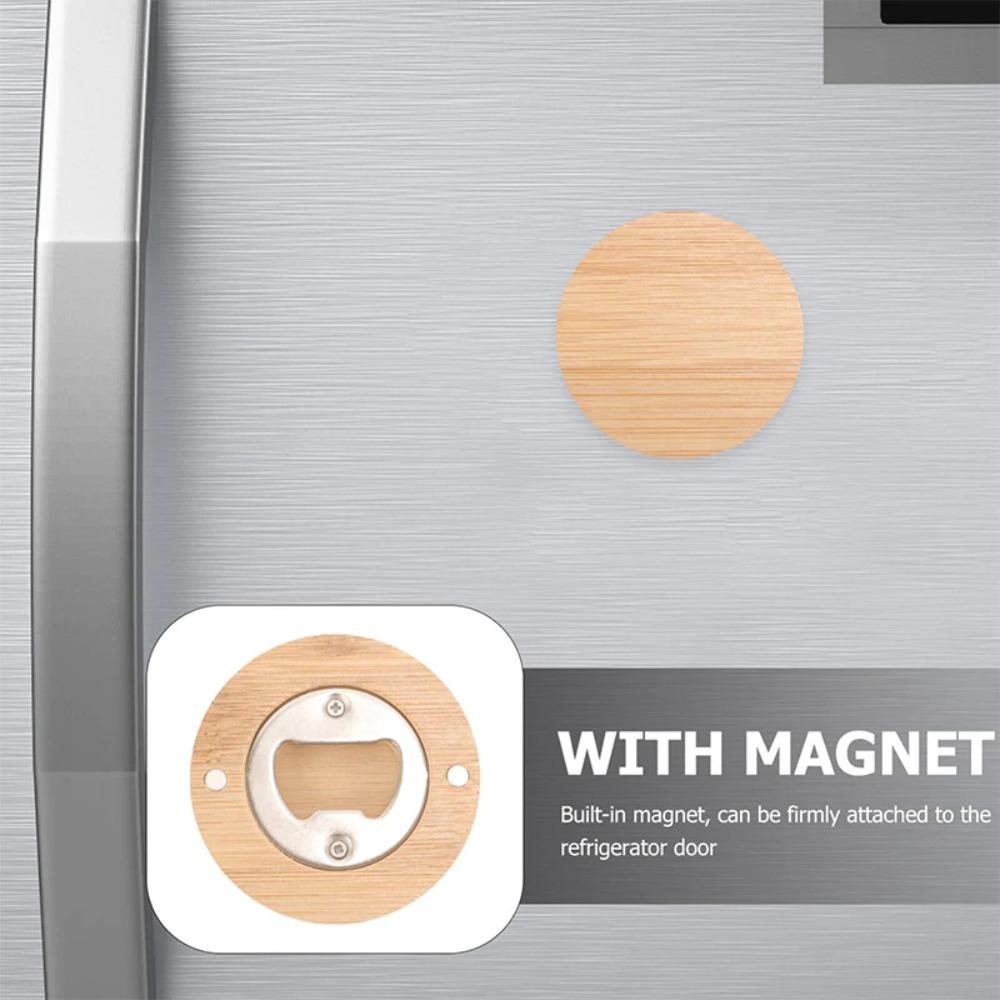 5pcs Magnetic Beer Opener Round Fridge Magnet Creative Bamboo Blank Bottle Opener  Guests