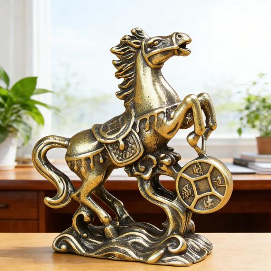 Мініатюрна статуетка щасливого коня з латуні з монетою, символ Китайського Нового року, Фен-шуй, талісман-кінь, прикраса, вінтажна мідна скульптура тварини за гороскопом для багатства, удачі