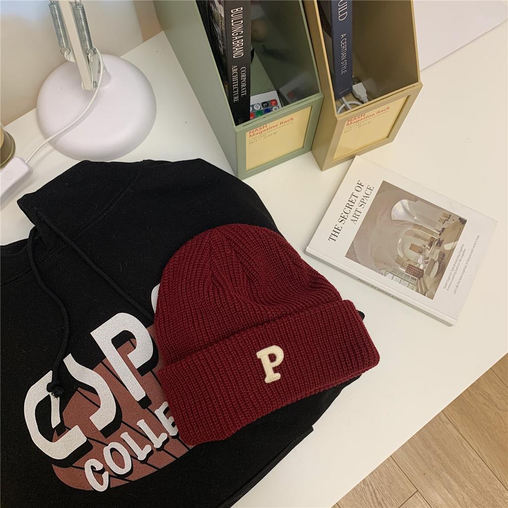 Women's Autumn and Winter Korean Version Ins Trendy Fashion Warm Men Versatile Student P Letter Casual Knitted Cold Hat