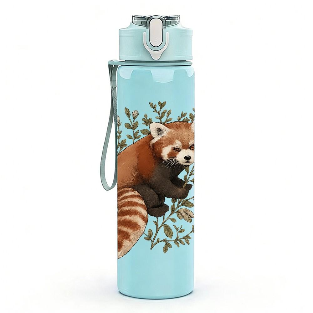 1PC Forest Red Panda Pattern 750ml Color Plastic Sports Water Bottle Leakproof Flip Straw Lid Suitable for Sports Office Home Use