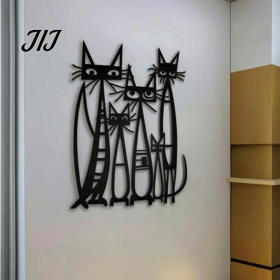 Decorative Cat Art for Bedroom Metal Cartoon Wall Decor Living Room Bedroom, Creative Unique Lover Gifts Silhouette Sculpture, Minimalist Animal