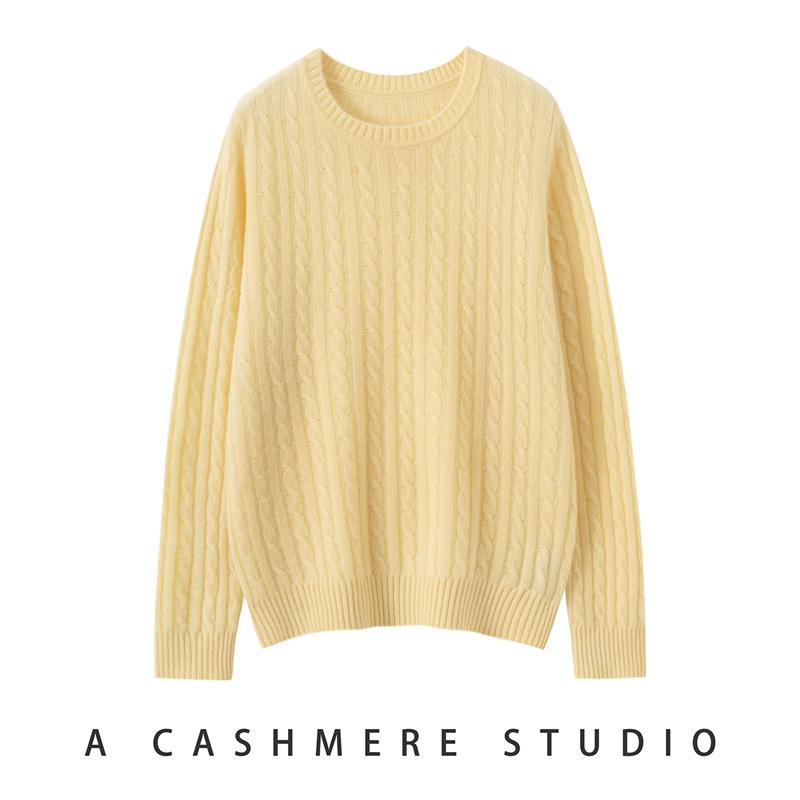 2025 Women's Cloud Cable Knit Cashmere Round Neck Loose Pullover for Autumn/Winter