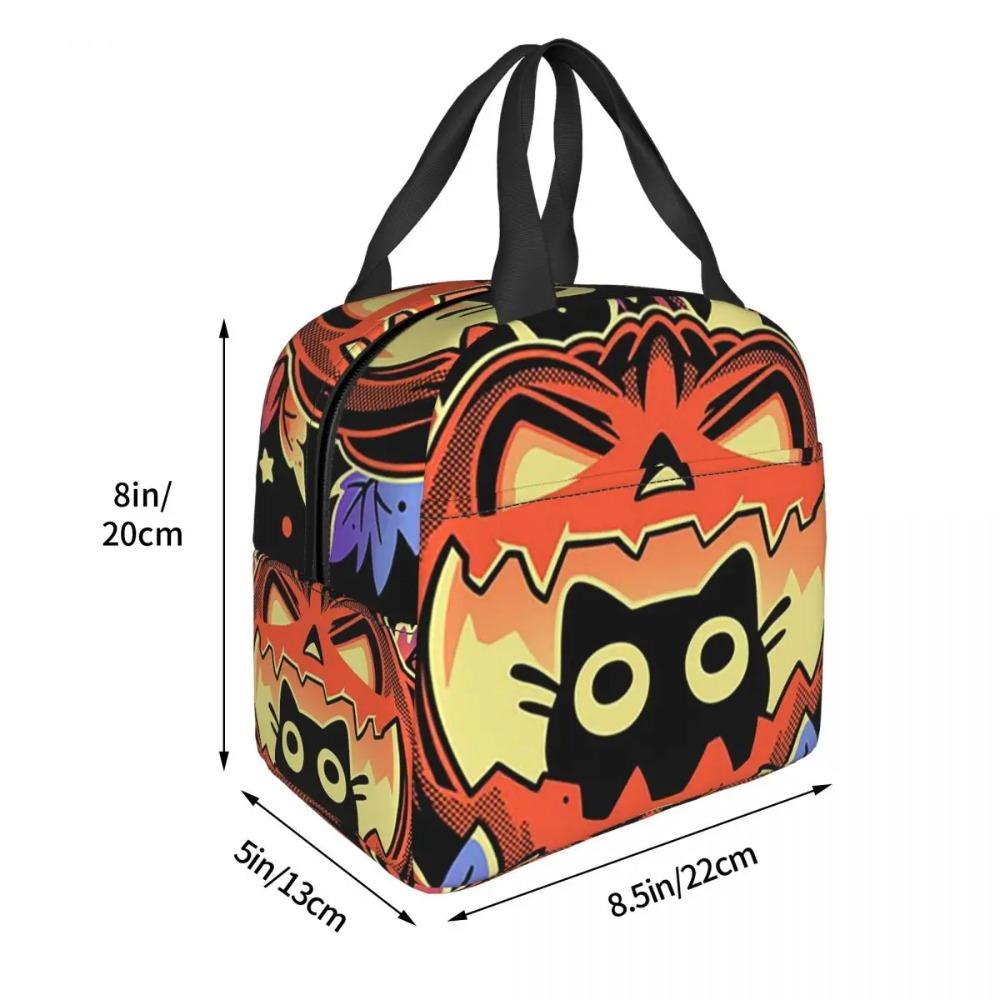 Cartoon Black Cat And Pumpkin Halloween Insulated Lunch Bag for Women Children Leakproof Food Boxes Thermal Lunch Box Tote