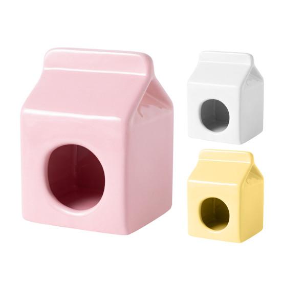 Summer Ceramic Hamster Hideout, Milk Carton Shaped Small Animals House, Gerbil Mice Guinea Pig Dwarf Hamster Habitat Cave