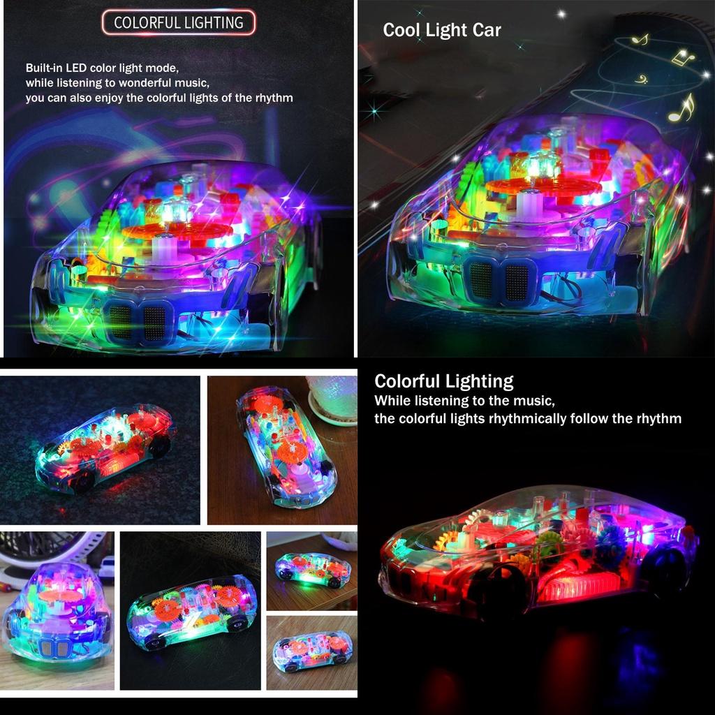 Electric Transparent Gear Led Light Music Car Model For Kids' Educational Toy Gift