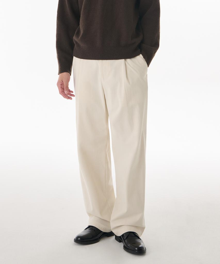 MUSINSA STANDARD 14W Corduroy One-Pleat Wide Elastic Pants [Cream]