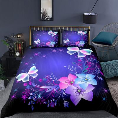 Psychedelic Butterfly Duvet Cover Colorful Floral Bedding Set Microfiber Stripe Flower Print Comforter Cover Full For Girl Adult