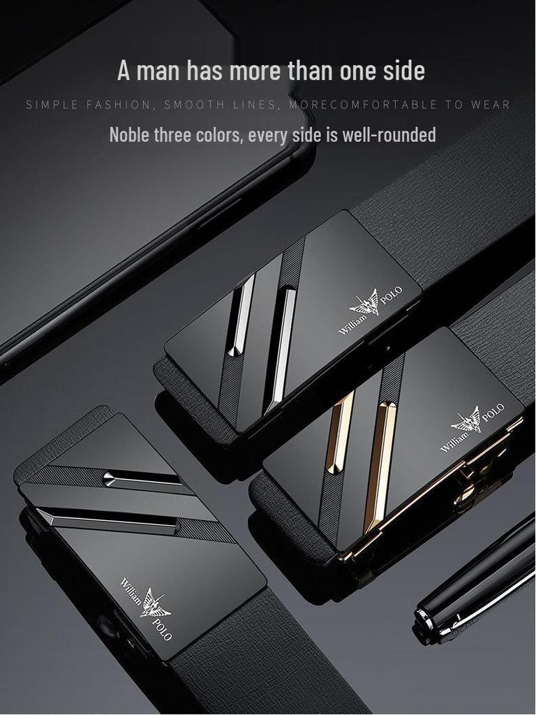 Emperor Paul Men's Genuine Leather Automatic Buckle Belt - Youth Minimalist Design