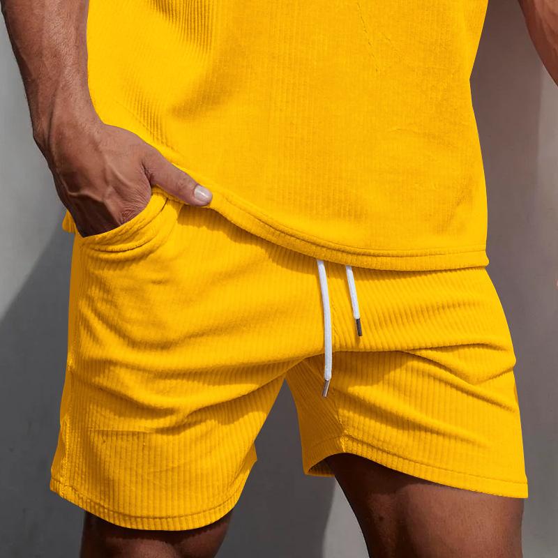 Summer Solid Color Lace Up Sports Pants Corduroy Simple Five Quarter Shorts Men's Shorts Casual Pants Shorts Men’s