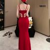 [Shoulder strap adjustable] Butterfly back hollowed out pure desire sexy suspender hip dress women's summer fishtail dress