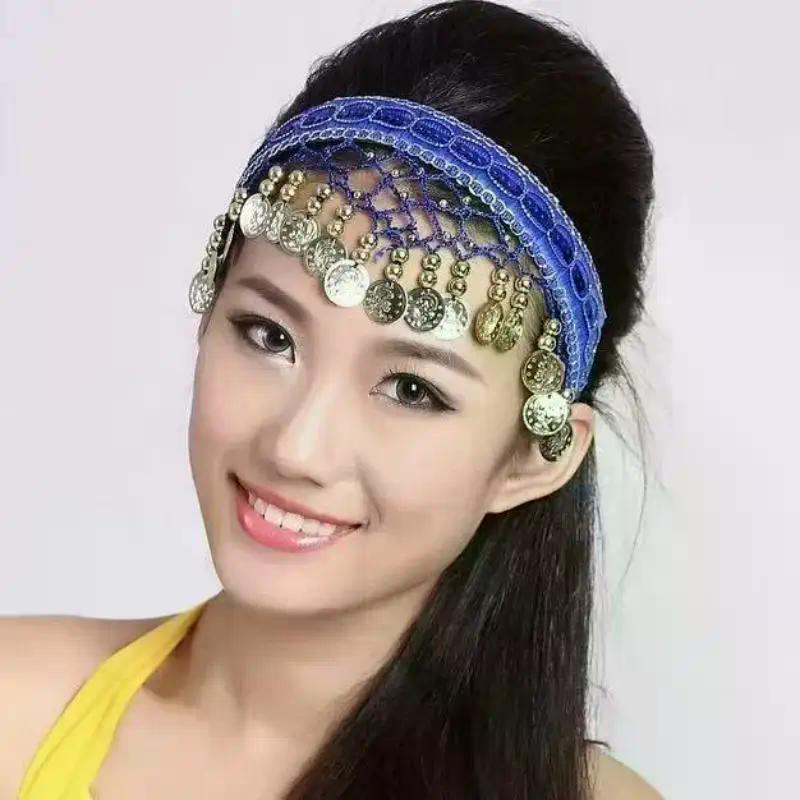 Ethnic Retro Belly Dance Headband With Red Sequin Coin Fringe Personalized Decorative Headpiece For Dance Performances