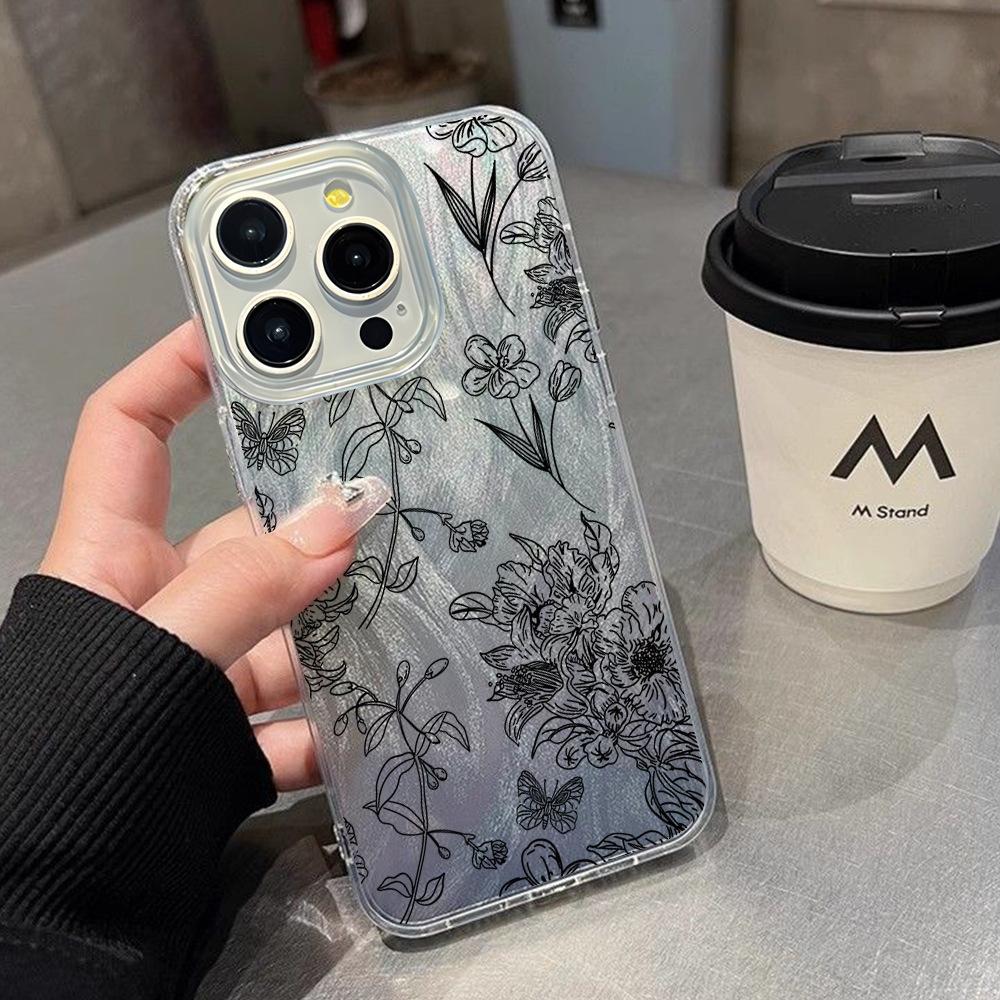 Mobile Phone Case Apple 17pro Line Flower Iphone12 Feather Yarn Case 16pm Hard Case Creative 13pro Female