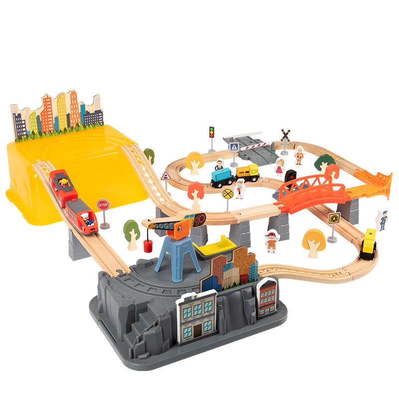 

80-Piece Wooden Train Track Set for Kids 3+: City Traffic Scene & Educational Play