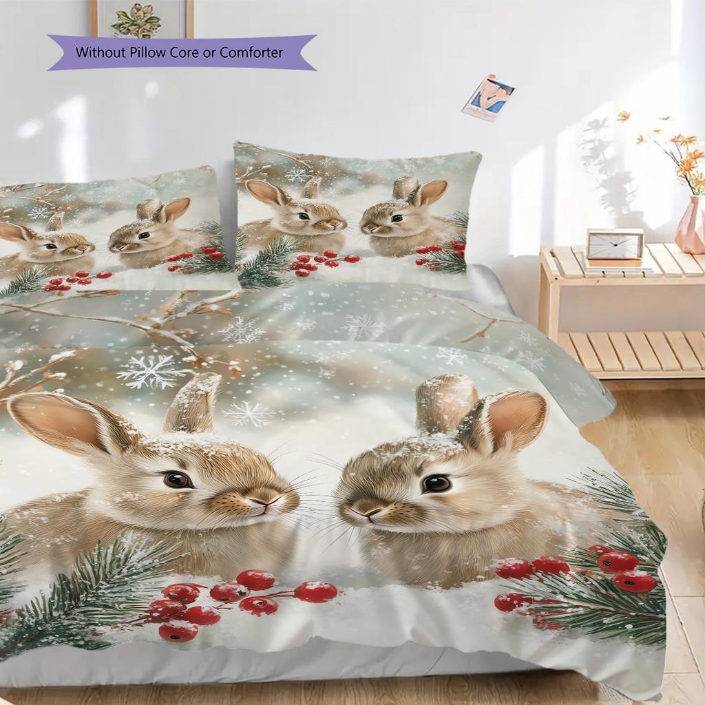 Rabbit Pattern Bedding Quilt Set Quilt Cover Pillowcase Home Decoration Birthday Gift (1 * duvet cover + 2 * pillowcase, without core)