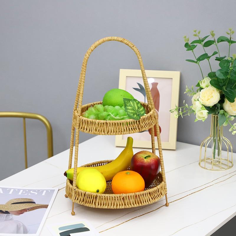 Woven-Style PP Multi-Tier Serving Basket Snacks Fruits Bread Dim Sum Japanese Style Storage Organizer
