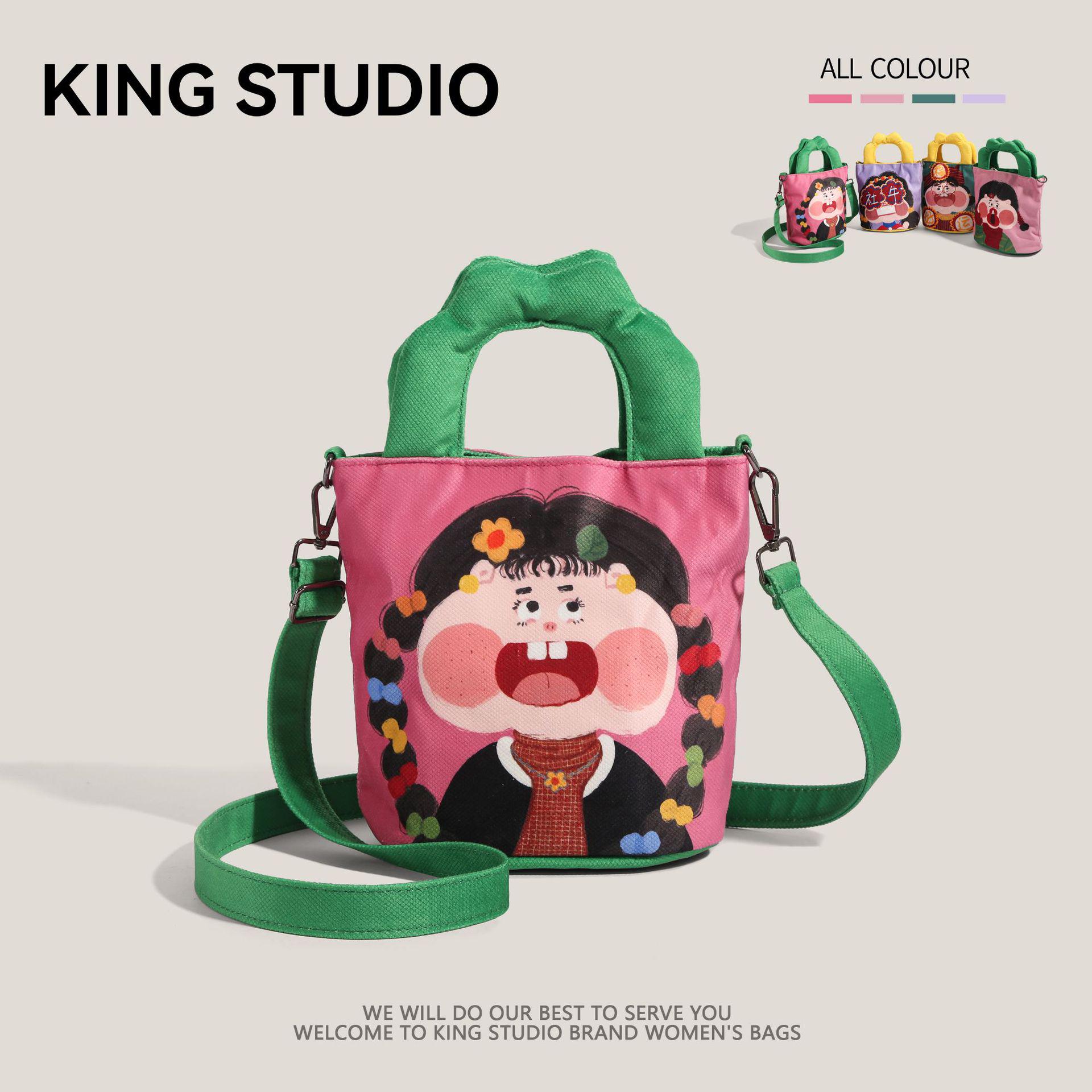 

2025 Trendy Large Canvas Bucket Bag: Cute & Funny Crossbody Handbag for Women фіолетовий