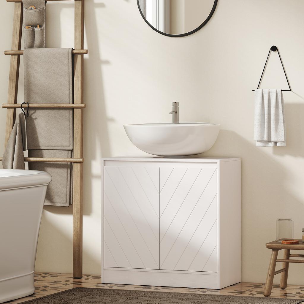 Under-Sink Cabinet Bathroom Cabinet with 2 Doors Adjustable Shelf for Sinks with or Without Pedestal 60x30x59.8 Cm White