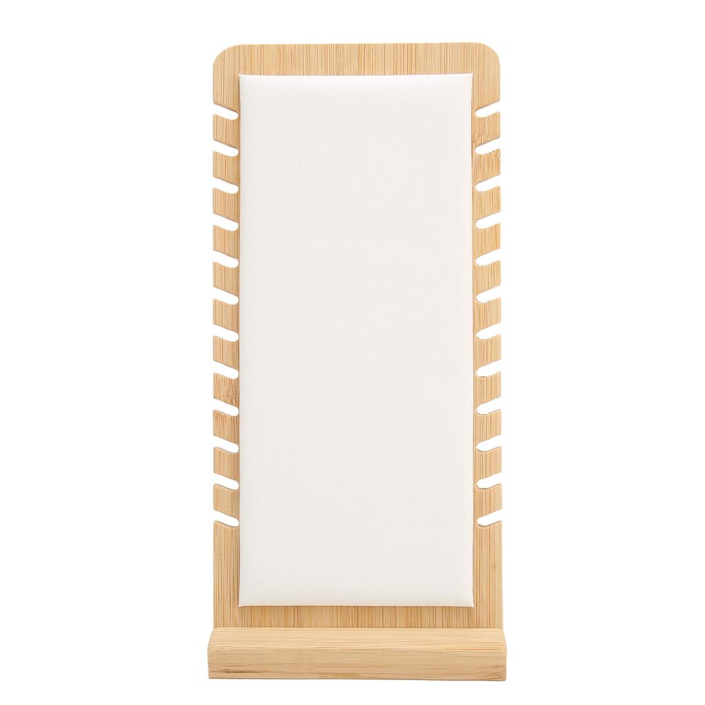 12 Slot Bamboo Necklace Display Stand White PU Panel Vertical Freestanding Jewelry Display Holder