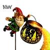 Wireless Patio Wall Mount Flying Cauldron Solar Garden Light, Gnome LED Yard Stake Lamp with Auto Energy Powered Garage On/Off Sensor, Waterproof