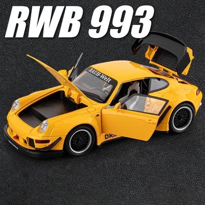1:22 RWB 993 SL63 Car Model Toy Sound Light Pull Back Shock Absorption Supercar Alloy Body Rubber Tires Models Gifts for Kids
