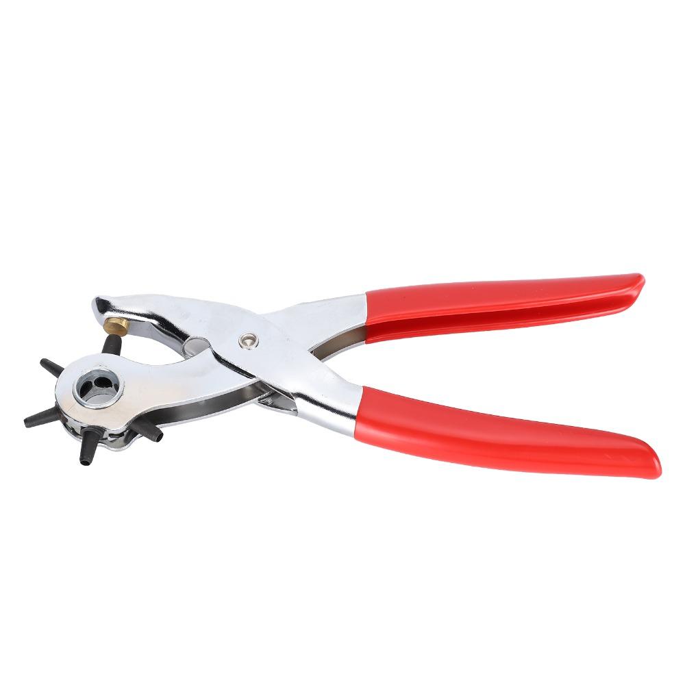 Red Handles Belt Hole Punch Plier Double-Leverage Mechanism Adjustable Rotary Leather Punching Machine